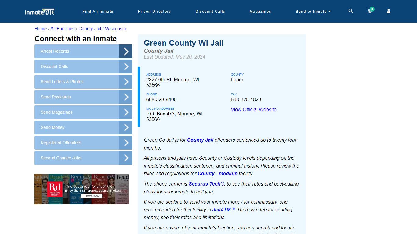 Green County WI Jail - Inmate Locator